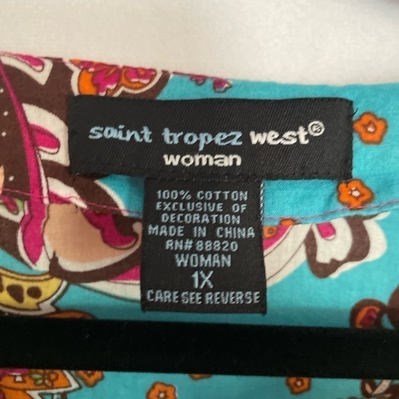 St Tropez West Women’s Tropical Bohemian Studded V Neck Cover Up Size 1X - Picture 4 of 7